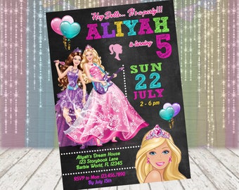 Barbie Chalkboard Birthday Invitation - Personalized Printable Digital File