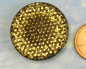 Victorian Antique Button 1 1/4 Ornate Mirrored Brass Button 123