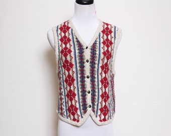 VTG 90s Argyle Button Denim Grandpa Striped Knit Vest S