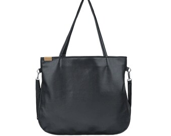 Black vegan bag Shoulder bag & Crossbody bag Laptop bag Vegan leather bag Handmade tote bag Minimalist vegan purse Vegan gift 21st birthday