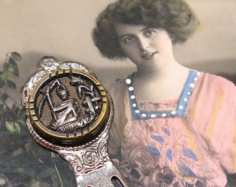 WISHING WELL BUTTON bookmark, Antique Victorian button on silver. Unique present, gift, stocking stuffer.