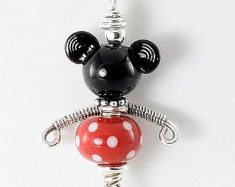 Lampwork Necklace - Mickey Lampwork Sterling Silver Wire Wrapped Necklace - KTBL
