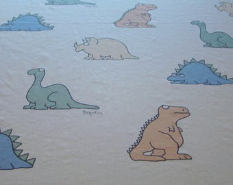 martex vintage 1986 sandra boynton dinosaur full flat sheet fabric - cartoon/comic art - cutter - 81" x 96"