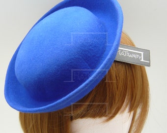 TRENDY Fashion Plain Wool Felt Miniature Bowler Hat Fascinator - Blue