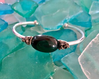 Malachite and Crushed Pyrite Cuff Bracelet