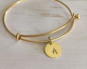 Initial Bracelet,Gold bangle bracelet,Personalized,Gift for her,Monogram,Bridesmaid gift,Jewelry,Bracelets,Women's jewelry,Custom jewelry