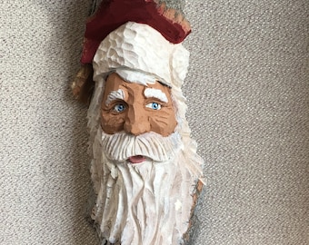 Santa carved in cottonwood bark