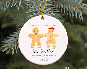 Our First Christmas as Mr and Mrs Ornament First Christmas Married Ornament Personalized Christmas Ornament Gingerbread Couple Wedding Gift
