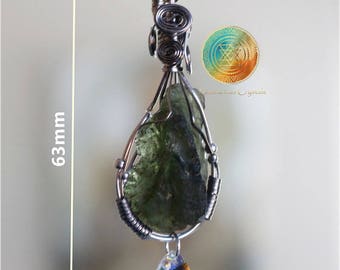 Moldavite pendant, Moldavite Necklace,Authentic Moldavite from Czech Republic, Swarovski charm, STERLING SILVER Raw Moldavite Jewelry