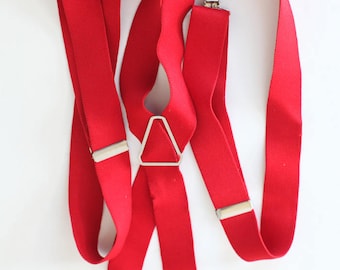 Vintage Men's Wide Red Clip On Suspenders
