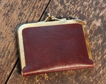 Vintage Mid Century Burgundy Leather Travel Size Sewing Kit