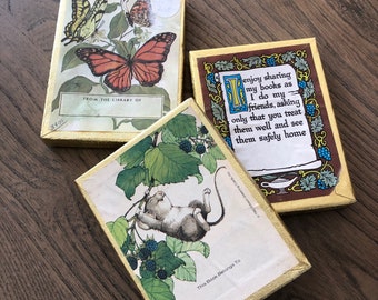 Vintage Antioch Bookplates, 3 sets lot, butterflies, mouse, sharing