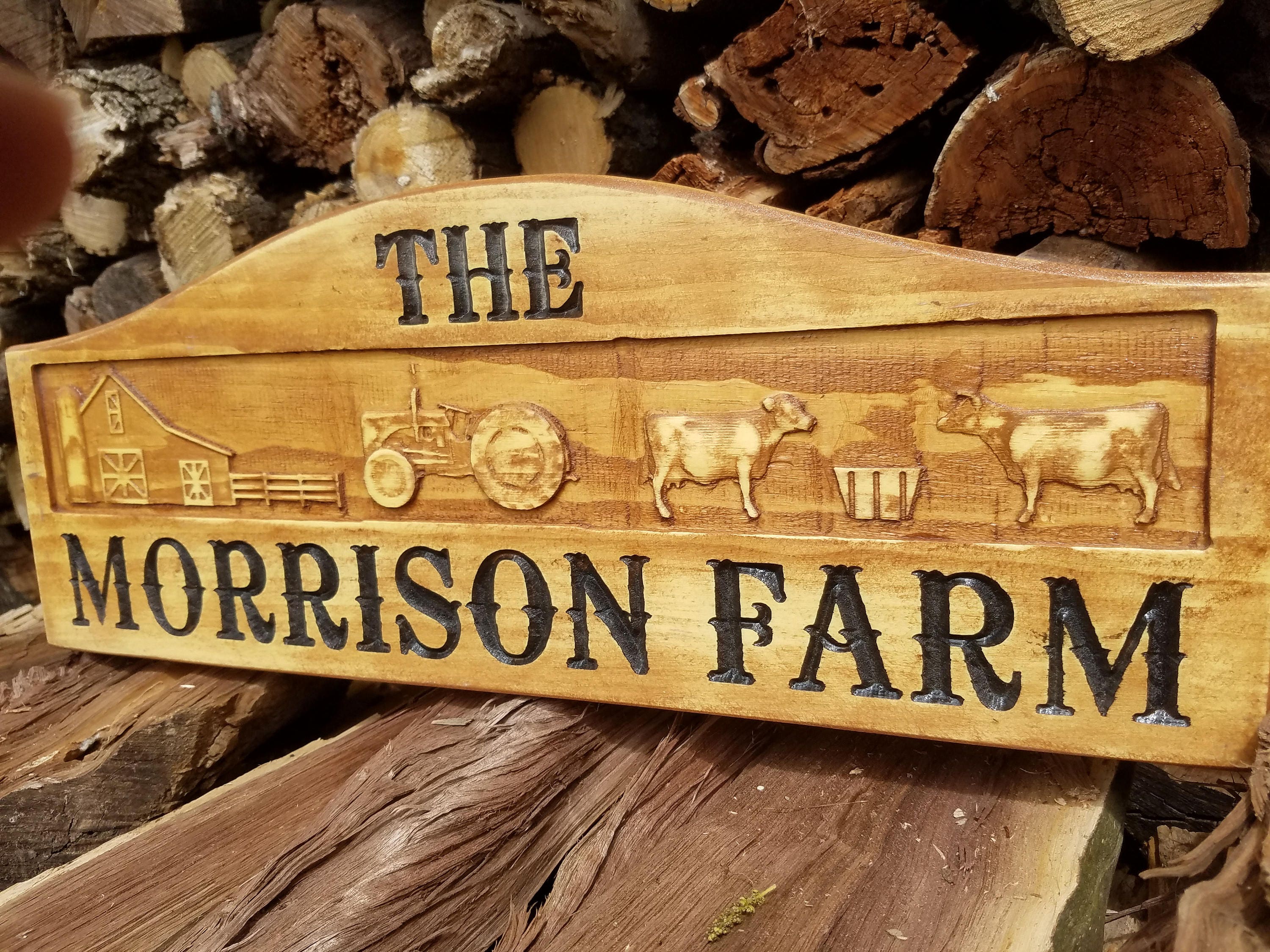 Personalized Wooden Carved Farm Sign 3D Raised Graphics Barn