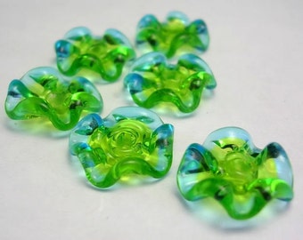 Handmade Glass Lampwork Ruffle Beads - disks - Bahama