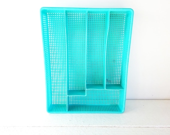 Vintage Large Turquoise/Aqua Plastic Silverware/Flatware Divider Drawer Organizer Tray