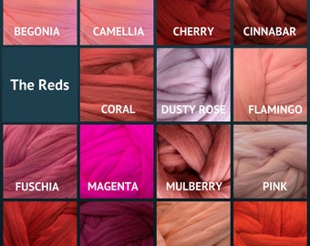 Merino Wool Roving - Felting Fiber - Spinning Fiber - The Reds - sold by the ounce