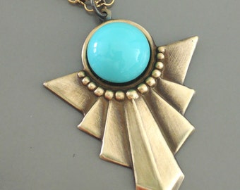 Art Deco Necklace - Turquoise Necklace - Vintage Necklace - handmade jewelry