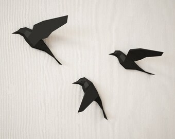 DIY paper Birds on wall, 3D papercraft, Easy paper model sculpture, origami, PDF animal low poly trophy, paper craft template kit, pepakura