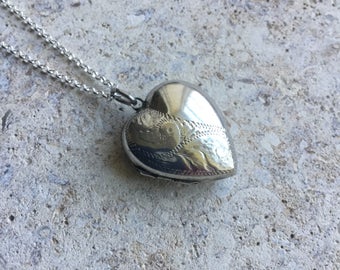 Vintage silver heart locket, engraved locket, FREE UK SHIPPING
