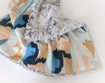 BOHO Baby Blanket -LOVEY Stroller Blanket / Bohemian Blanket /Minky Blanket /Baby Boy Nursery Blanket Fur /READY to Ship Gift Boy
