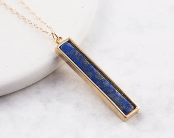 Lapis lazuli necklace, gold bar necklace, gold filled necklace, layering necklace, gift for her, minimalist jewelry, gemstone necklace