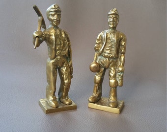 Two miners figurines, made in Solid Brass, one with removable Pick axe