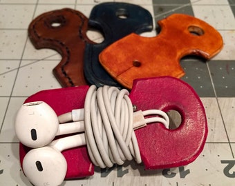Leather Headphone Cord Wrap - Headphone Wrap - Leather Earbud Holder - Earbud Wrap