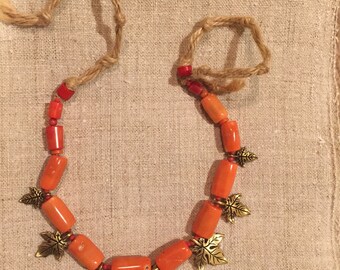 Ukrainian coral necklace with maple leaves
