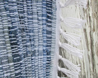 Blue River- 61"x39" Denim Rag Runner Rug, woven rug, blue jean rug, woven jean rug, blue jeans rug, jean rug, recycled rug, woven denim rug