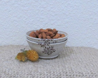 Wee Bowl Set of 2 - Handmade Stoneware Pottery Ceramic - White - Floral - 6 ounce