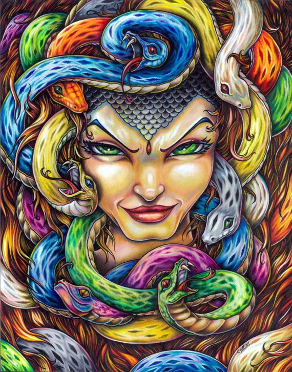 Medusa Greek Mythology colored pencil art print by Bryan