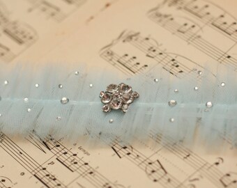 Wedding Garter Blue Tulle with crystals - Something Blue