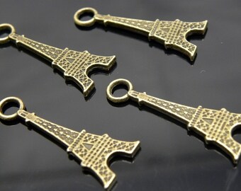 Pendant,Tibet Brass lead-free, nickel-free, 32x12mm Eiffel Tower- 6 pcs