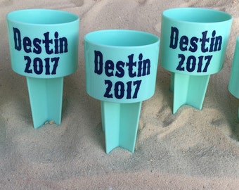 Destination Beach Cup Holder - Beach Spiker - Monogram Decal - Beach Spike - Drink Holder - Sand Spike