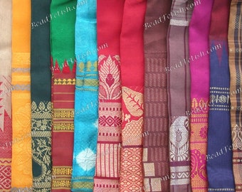12 ~ Recycled Sari Drawstring Gift Bags, 8" x 5" Fabric Gift Pouches, Bohemian Boho Gift Bags, Handcrafted Multi-Colored Gift Bags MS-035-13