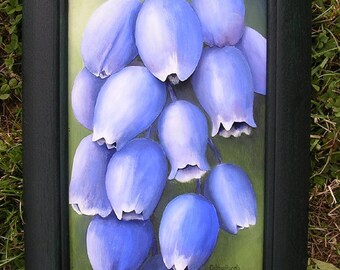 Grape Hyacinth Painting - Blue Flower Botanical 3D Floral Wall Art Sculpted in Paper