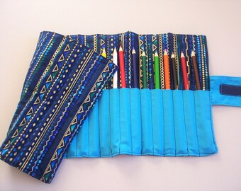Colored pencil roll, pencil tote, roll up pencil storage, holds 24 pencils, velcro close, pencils not included