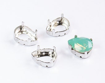 14x10 mm Rhodium plated sew-on settings for Swarovski Pear Fancy Stones. Prong settings
