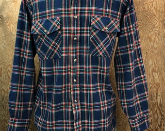 Vintage 1980's Blue Plaid Flannel Shirt Backpacker Medium