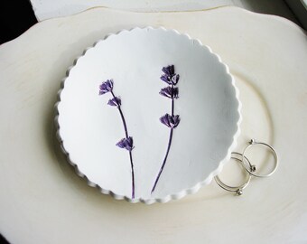 Lavender Ring Dish, Purple Ring Dish, Floral Catchall, Botanical Ring Dish, Clay Dish, Clay Ring Dish, Jewelry Dish