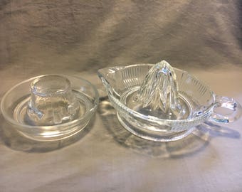 Vintage Federal Glass Reamer, Citrus Reamer, Clear Glass Reamer, Safeway Chicken Waterer with damage