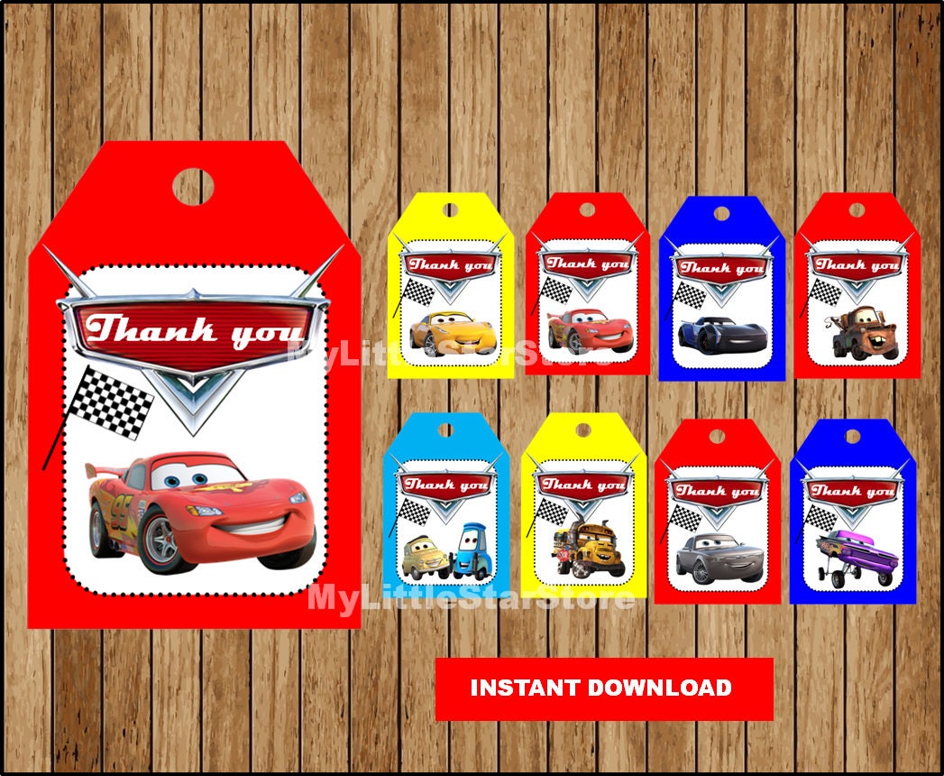 Cars Thank you tags Printable Cars tags Disney Cars 3 party