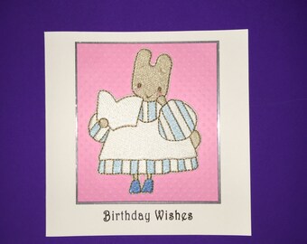 Applique Rabbit Birthday Card