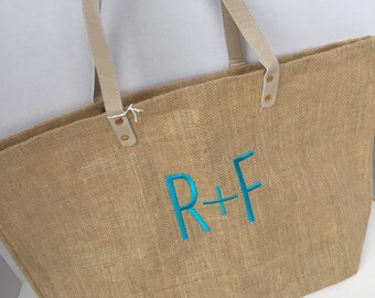 Monogrammed R+F Tote | Rodan and Fields Burlap Beach Bag | Monogrammed Jute Tote