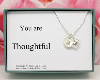 You are Thoughtful thank you gift box sterling silver necklace with heart and initial - unique thank you gift for hostess, appreciation gift