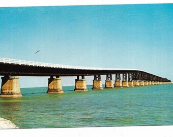 Vintage Florida Chrome Postcard Keys Bahia Honda Bridge on the Overseas Highway to Key West UNUSED