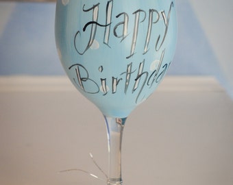 Hand Painted Happy Birthday Wine Glass
