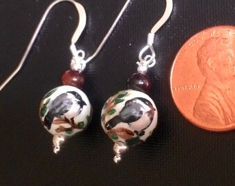Chickadee Hand Painted Earrings with Sterling Silver