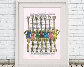 Retro Ostrich Print, Ostrich in Retro Swimsuits, Vogue Print, Fashion Artwork, Topmodel Prints, Gift for Her, Wall Art Prints, Elle