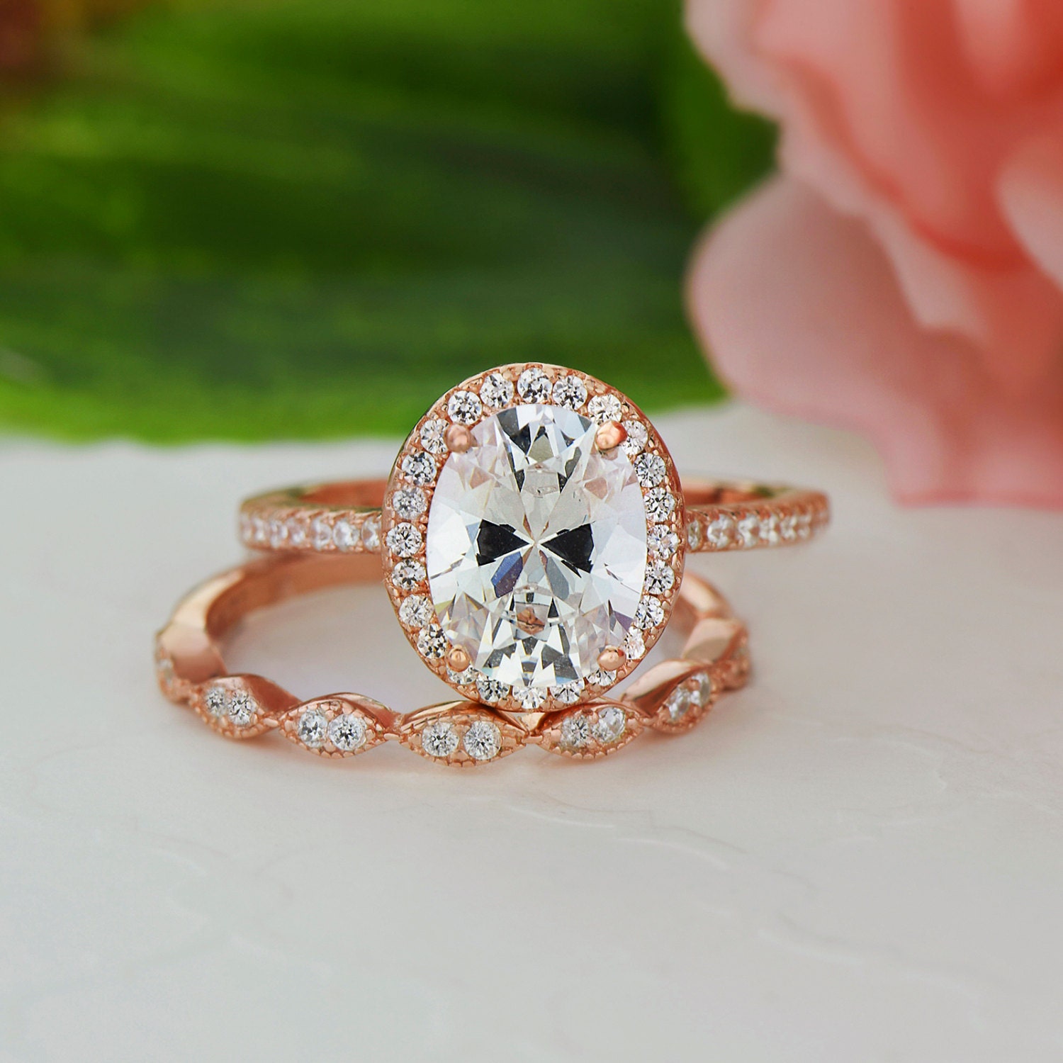 2.25 ctw Oval Bridal Set Vintage Style Engagement Ring Man